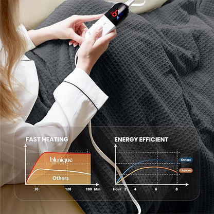 Heated Blanket Electric Throw Waffle, 50x60 Inches Sherpa Fleece Fast Heating