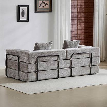 Convertible Couch Sofa Bed Foldable Floor Sleeper | Modern Fold Out Couch | Removable Backrest & Armrests | No Assembly Compression Sofa Sleeper for Living Room, Bedroom | Light Gray Chenille
