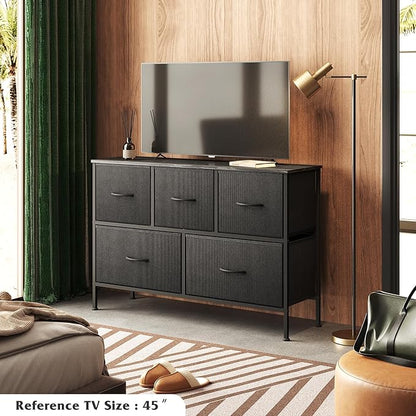 WLIVE Dresser for Bedroom with 5 Drawers, Long Fabric Dresser, Chest of Drawers