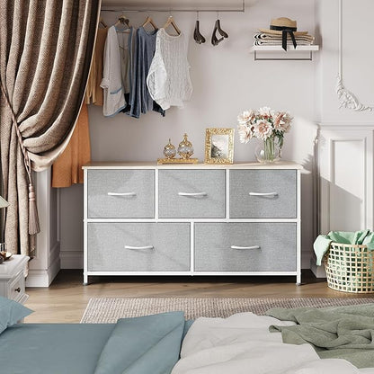 WLIVE Dresser for Bedroom with 5 Drawers, Wide Chest of Drawers, Fabric Dresser