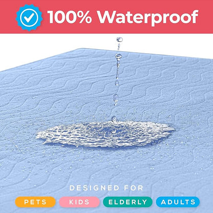 4 Pack Waterproof Reusable Heavy Absorbency Incontinence Bed Pads 34"x52" | Utopia Bedding Washable Underpads, Chuck Pads for Adults, Kids, Elderly and Pets, Bedwetting Pads for Sofa and Couch, Blue
