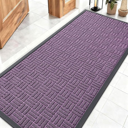 OLANLY Front Door Mat Outside Entrance 59x23, Absorbent, Heavy Duty Sturdy Natural Rubber Doormat Indoor Outdoor, Non-Slip, Stain and Fade Resistant, Low Profile Floor Mat for Entryway, Violet