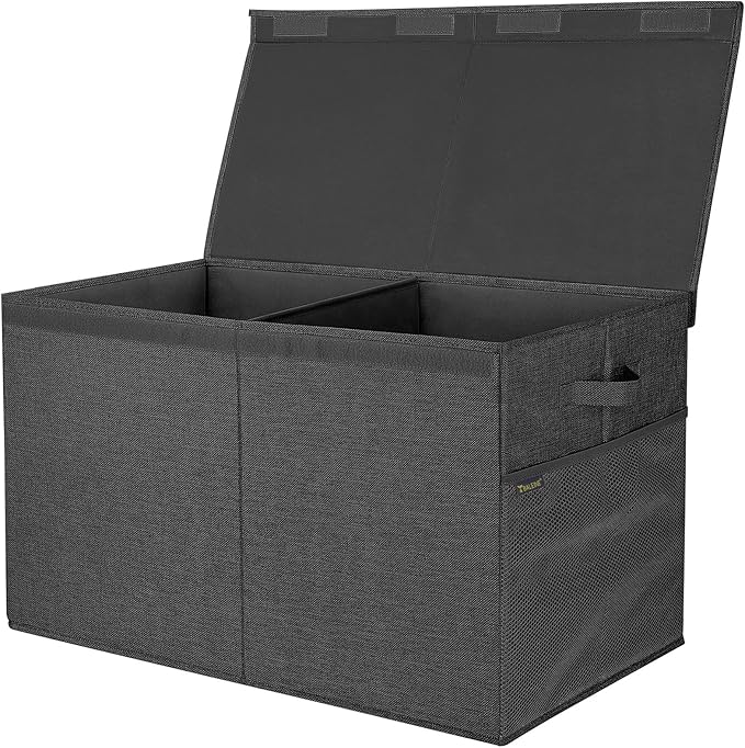 BALEINE Fabric Storage Bins with Lid, Collapsible Extra Large Storage Boxes Bins Baskets with Divider for Home Organizing (25"x13"x16", Black)