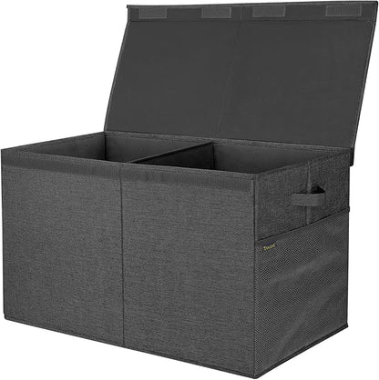 BALEINE Fabric Storage Bins with Lid, Collapsible Extra Large Storage Boxes Bins Baskets with Divider for Home Organizing (25"x13"x16", Black)