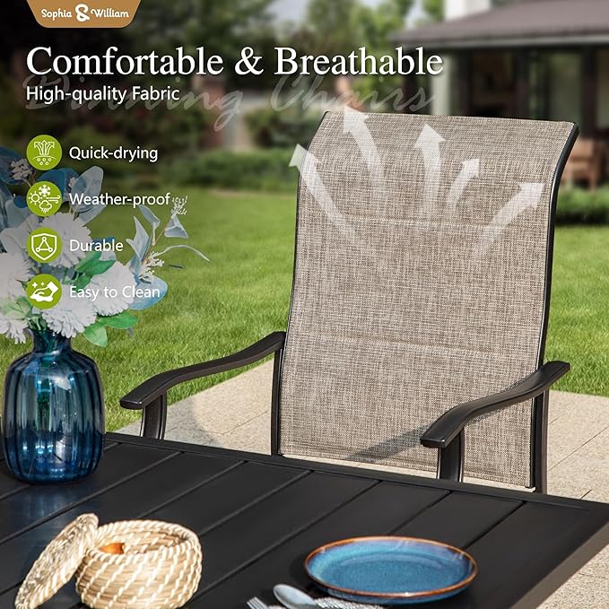 Sophia & William 9 Piece Outdoor Patio Dining Set, Patio Furniture Set with 8 Swivel High Back Patio Dining Chairs and Expandable Metal Table, Textilene Fabric for Backyard, Poolside, Balcony