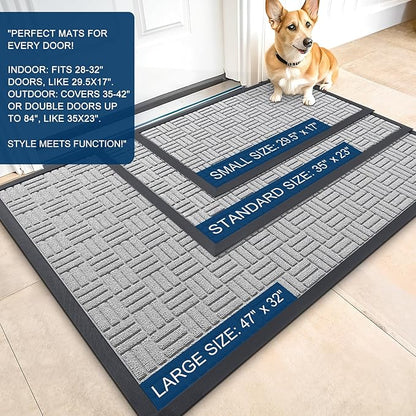 OLANLY Front Door Mat Outside Entrance 47x32, Absorbent, Heavy Duty Sturdy Natural Rubber Doormat Indoor Outdoor, Non-Slip, Stain and Fade Resistant, Low Profile Floor Mat for Entryway, Light Gray