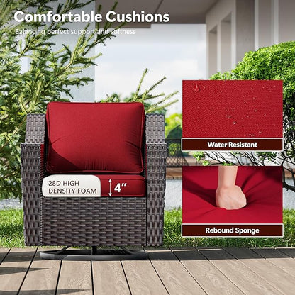 6 Pieces Wicker Patio Furniture, Luxury Outdoor Furniture with 2 Patio Swivel Chair, 3-Seater Sofa, 2 Patio Ottoman and 1 Side Table, Wide Armrest, Thickened Cushions