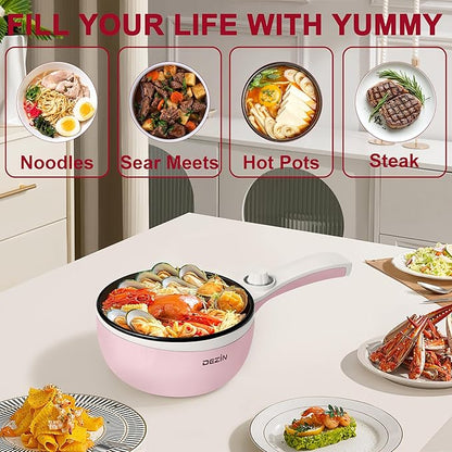 Dezin Hot Pot Electric Upgraded, Non-Stick Sauté Pan, Rapid Noodles Electric Pot