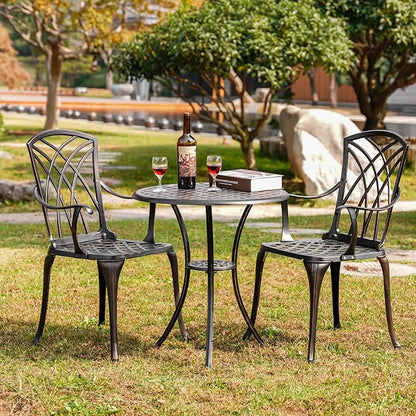 Withniture 3 Piece Patio Bistro Set Outdoor Bistro Table Set Anti Rust Bistro Table and Chairs w/Umbrella Hole, Durable Patio Set for Porch, Balcony