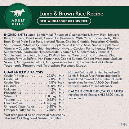 Natural Balance Limited Ingredient Adult Dry Dog Food with Healthy Grains, Lamb & Brown Rice Recipe, 12 Pound (Pack of 1)