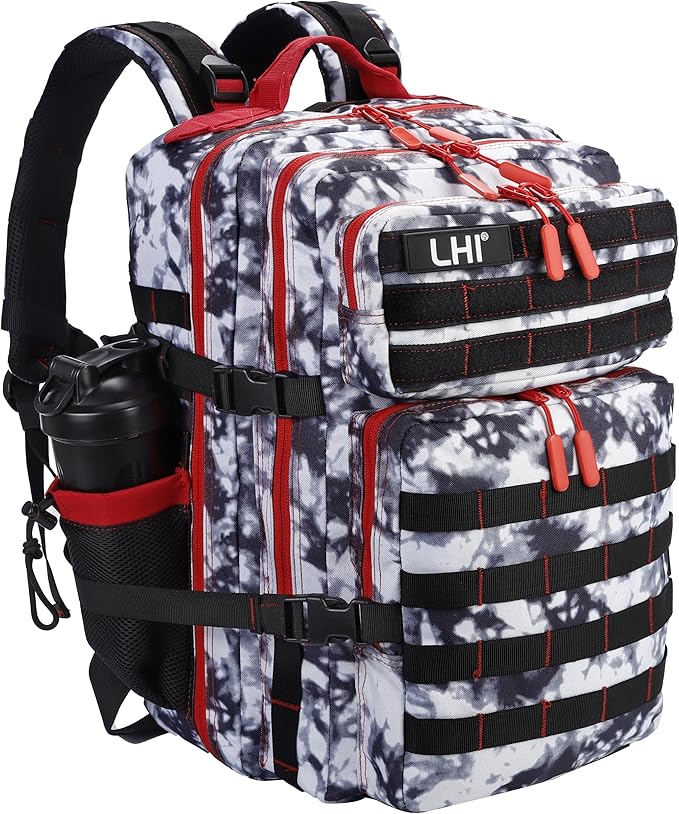 LHI Military Tactical Backpack for Men and Women 45L Army 3 Days Assault Pack Bag Large Rucksack with Molle System Black and white