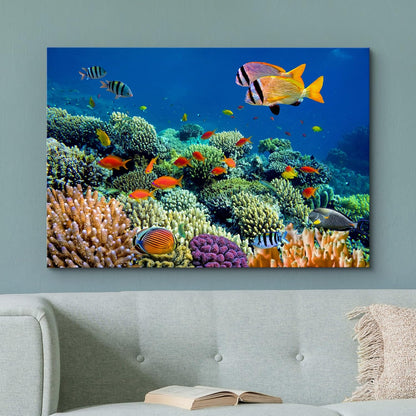 wall26 Canvas Print Wall Art Vibrant Coral Reef Underwater Panorama Nature Animals Photography Realism Rustic Scenic Landscape Wilderness Earth Colorful for Living Room, Bedroom, Office - 24"x36"
