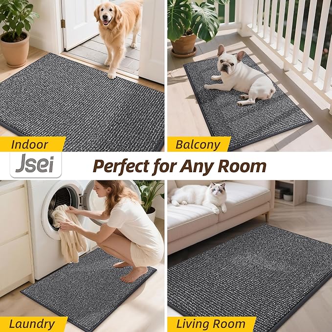 JSEI Dirt Trapper Door Mat 24"x36" Non-Slip Washable Entrance Mat, Dog Doormats, Absorbent & Fade-Resistant Floor Mats, Low Profile Welcome Mats for Entryway, Front Door, and Inside Entrance, Charcoal