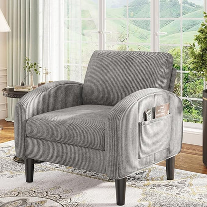 Accent Chair,Comfy,Mid-Century,2 Side Pockets,Armchair,Upholstered Bedroom Chair for Apartment,Waiting Room,Grey