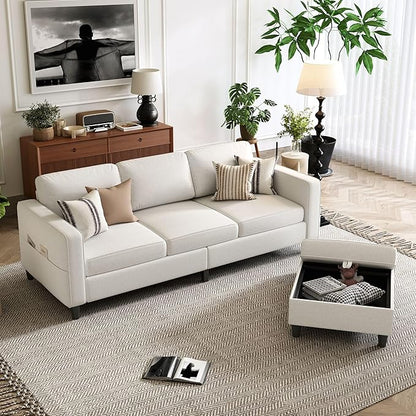 Small Sectional Couch, L Shaped Sectional White Couch in a Box, Small Couches with Ottoman, 3 Seater Sofa for Living Room, Apartment, Dorm, Office