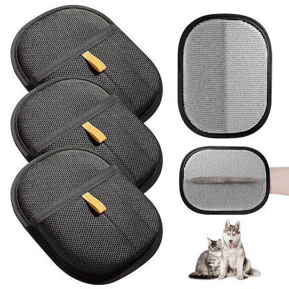 3 Pcs Electrostatic Pet Hair Removal Gloves with Bidirectional Bristle Design, Washable Reusable Cat Dog Hair Remover Grooming Glove Tool for Furniture, Bed Sheets,Car Seat (Black)