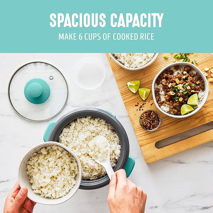 GreenLife Rice Cooker with Removable PFAS-Free Ceramic Nonstick Pot, 3-Cups
