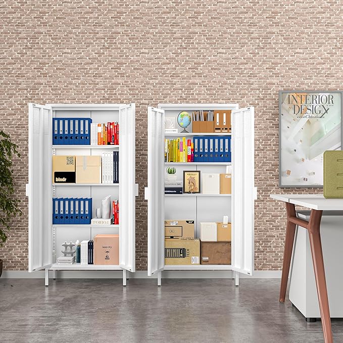 COFaR 4 Tier Black Metal Storage Cabinet, Free Standing
