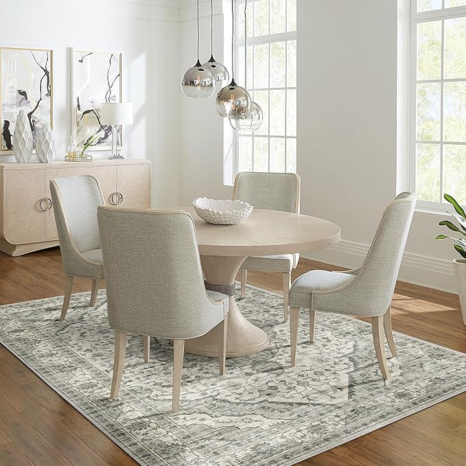 5x8 Area Rugs for Bedroom - Washable Rug 5x8 Rugs Vintage Large Carpet Non-Slip Boho Rug for Living Room Dining Room Nursery Area Rugs Print Floor Rug Cream