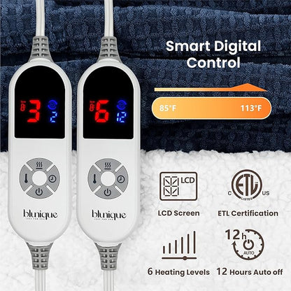 Heated Blanket Electric Blanket King Waffle, 90x100 Inches Sherpa Fleece Fast