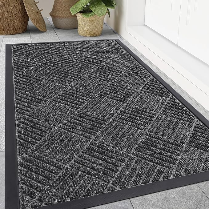 Smiry Front Door Mat Outside Entrance, Heavy Duty Outdoor Indoor Natural Rubber Doormat, Non Slip, Trap Dirt and Moisture, Easy Clean, Low Profile Patio Porch Entryway Mat, 47x32, Light Grey