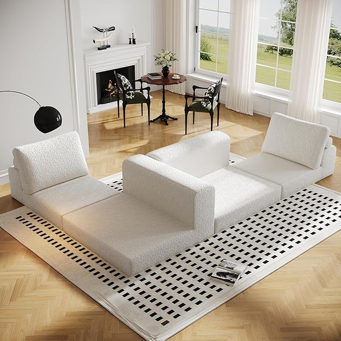 Cloud Modular Sectional Sofa, DIY Combination Modular Couch for Living Room, Unique Knitted Fabric Love Seat Couches with 2 Pillows, 2 Seater Comfy Sectional Couch with No Assembly (Beige)