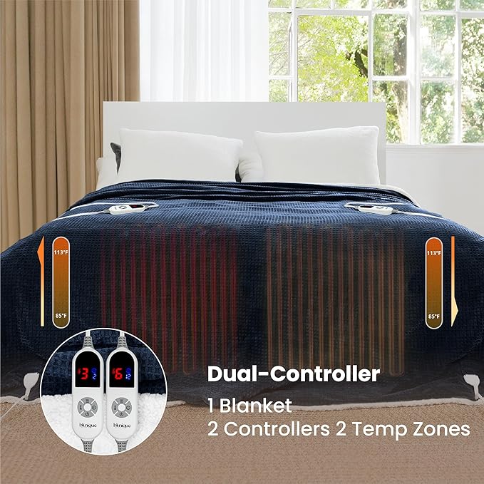 Heated Blanket Electric Blanket King Waffle, 90x100 Inches Sherpa Fleece Fast