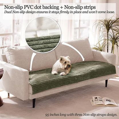 Waterproof Dual Non-Slip Couch Cover for Dogs, Fuzzy Soft Pet Couch Covers for 2 Cushion Sofa loveseat, Pet Friendly Soft Dog Bed Covers Sofa Cover Washable (Sage Green, 33" x 62" 1 Pack)