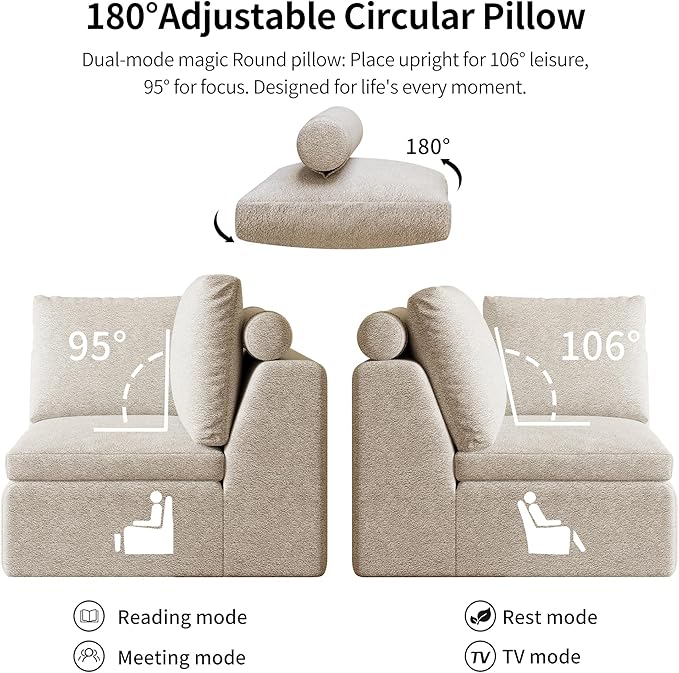109" Oversized L Shaped Modular Sectional Sofa,Cloud Sectional Couch with Ottoman Deep Seat,Boneless Memory Foam Sofa for Living Room,Teddy Fleece Fabric, No Tools Assembly Required (Beige,1 Ottoman)