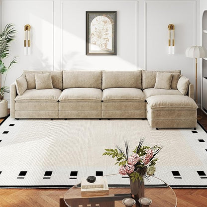 Aoowow Modular Sectional Sofa Modern Convertible L Shaped Couch,147.2 Inch Deep 4-Seater Sofas Set Comfy Chenille Cloud Sofas and Couches with Movable Ottoman for Living Room Apartment（Camel）