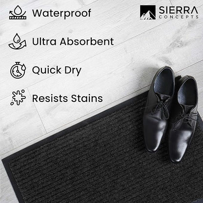 Sierra Concepts 2-Pack Front Door Mat - Large 36 x 24 Welcome Indoor Outdoor Entryway Mats for Shoe Scraper, Ideal for Inside Outside High Traffic Area, Black