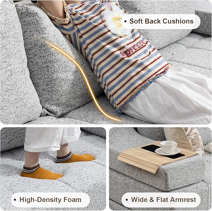 MEISSALIVVE 110.6" Convertible Sofa Bed,2-in-1 Modular Oversized Boneless Couch with Wide Armrest & Thick Cushion,Futon Sofa with Pull Out Bed for Living Room,Bedroom,No Assembly Required(Grey