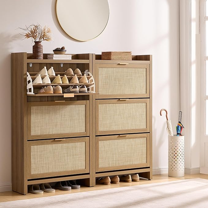 SICOTAS Rattan Shoe Storage Cabinet