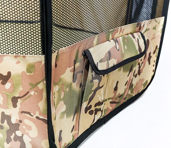 Pawer 36”×18.5” 8-Panel Foldable Pet Playpen, Desert Camouflage Pattern, Personalize Fabric Piece Available, for Cat/Dog/Puppy, 600D Oxford Cloth Portable Indoor & Outdoor Kennel with Carry Bag