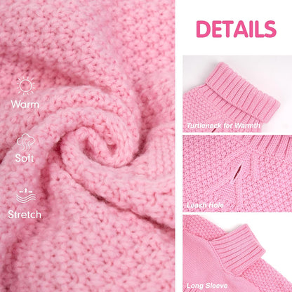 cyeollo Dog Sweater Knitwear Turtleneck Soft Knitwear Pullover Sweaters with Leash Hole Warm Dog Clothes for Medium Dogs,Pink, XXL
