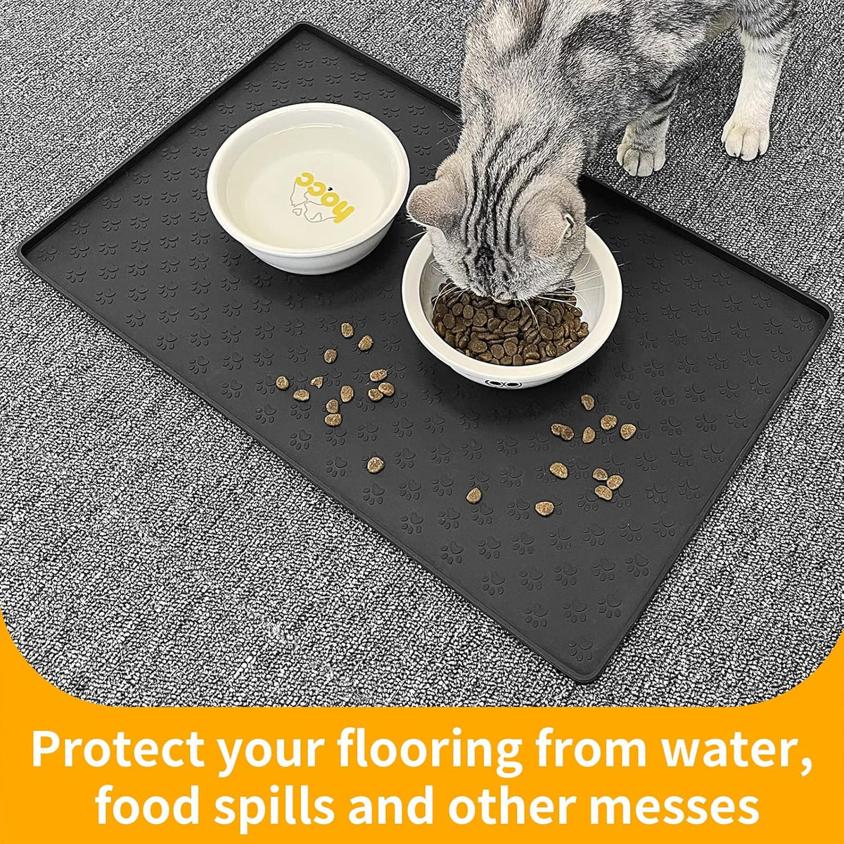Ptlom Pet Placemat for Dog and Cat, Mat for Prevent Food and Water Overflow, Suitable for Small, Medium and Big Pet,24.5" 16.5", Black