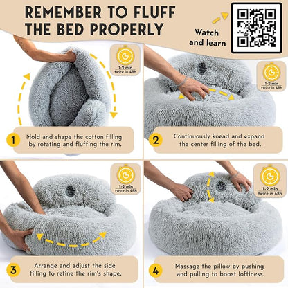 PetJett XL Dog Beds for Large Sized Dog - 45'' Extra Large Dog Bed, Anti-Slip & Washable Super Soft Round Donut Bed, Fluffy Faux Fur Anti-Anxiety Premium Comfort Pet Bed, Fits Dogs up to 120 lbs