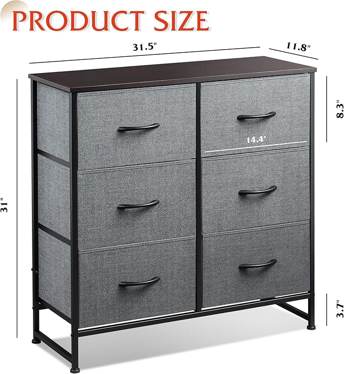 WLIVE Fabric Dresser for Bedroom, 6 Drawer Double Dresser, Storage Tower