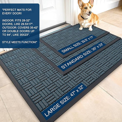 OLANLY Front Door Mat Outside Entrance 71x23, Absorbent, Heavy Duty Sturdy Natural Rubber Doormat Indoor Outdoor, Non-Slip, Stain and Fade Resistant, Low Profile Floor Mat for Entryway, Lake Blue
