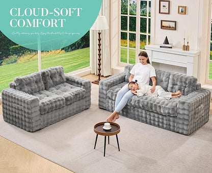 Hobestluk 3-Seater Sofa Boneless Couch with Tufted Button Design 2 in 1 Comfy Cloud Couch Oversized Sofa for Living Room Bedroom Apartment or Office (Grey, 3 Seater)
