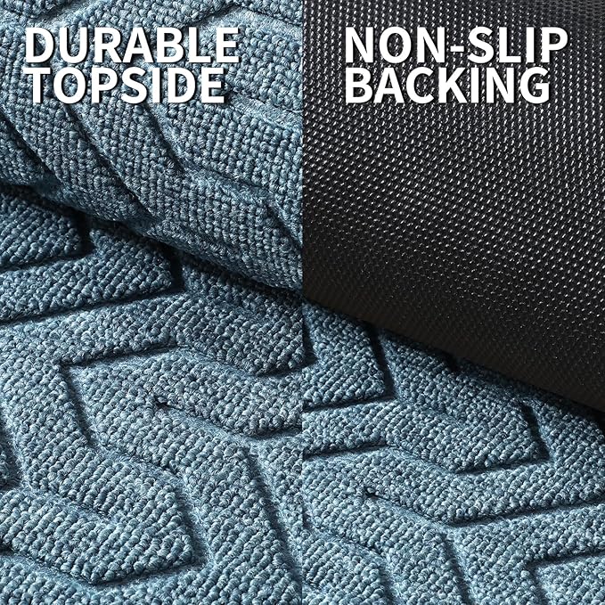 Yimobra Front Door Mat Outside Entrance 29.5x17, Waterproof Heavy Duty Outdoor Mats for Front Door, Non Slip Rubber Entry Mat for Garage Patio Indoor, Mix Blue