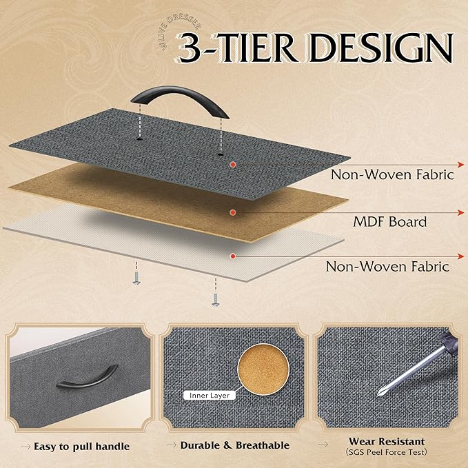 WLIVE Fabric Dresser for Bedroom, Tall Dresser