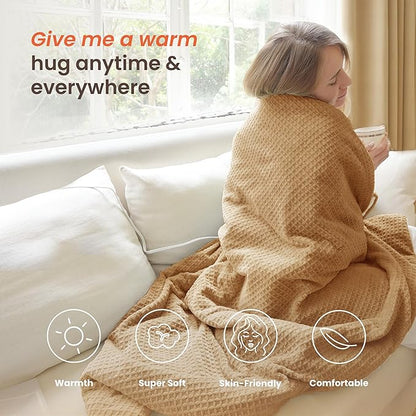 Heated Blanket Electric Throw Waffle, 50x60 Inches Sherpa Fleece Fast Heating