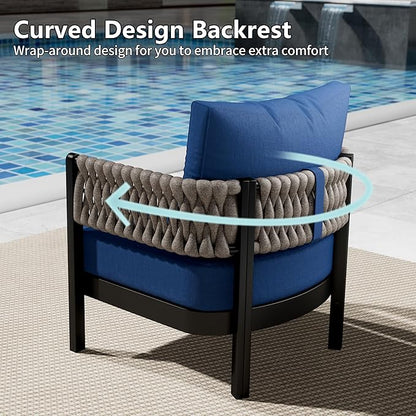 RTDTD Aluminum Patio Furniture Set,5 Pieces HDPE Rope Patio Conversation Sets with Modular Coffee Table,Metal Outdoor Sectional Furniture w/5.9" Thick Cushions for Porch,Deck,Backyard,Navy Blue