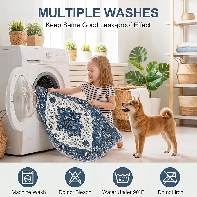 4PACK Washable Pee Pads for Dogs,Great Urine Absorbent Reusable Puppy Training Pads,Waterproof,Leak-Proof & Non-Slip Potty Pads for Whelping,Crate,Playpen,Bed.(Dark Navy Floral,18"x24")
