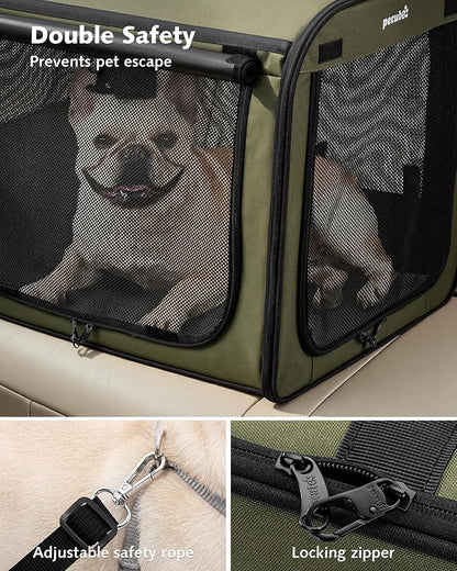 Dog Car Carrier Light Weight 24×17.7×20.5in, Foldable Dog Carrier, Green | Easy to Assemble, Portable and Breathable Pet Carrier, Suitable for Indoor and Outdoor Use, Dog Travel Crate with Curtain