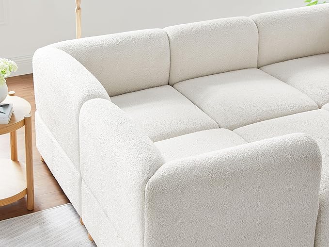 VANOMi Oversized Modular Sectional Sofa, Sleeper Sectional Couches for Living Room, 6 Seats Modular Sofa with Reversible Chaises, Cream White