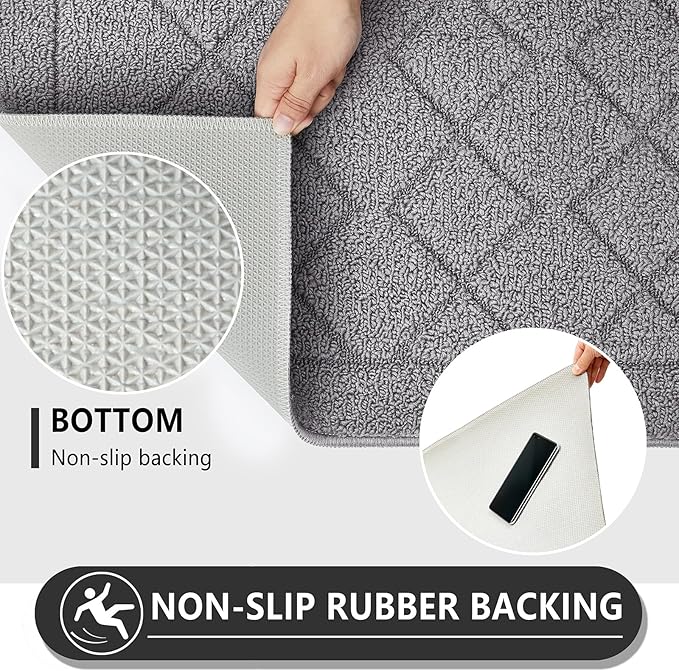 REFETONE Indoor Doormat, Front Back Door Mat 20"x32" Rubber Backing Non Slip Mats, Absorbent Washable Entrance Doormat for Entryway, Resist Dirt Low-Profile Inside Floor Mat for Muddy Shoes Light Grey