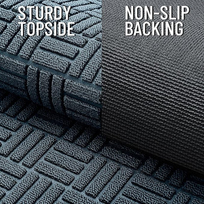 OLANLY Front Door Mat Outside Entrance 47x17, Absorbent, Heavy Duty Sturdy Natural Rubber Doormat Indoor Outdoor, Non-Slip, Stain and Fade Resistant, Low Profile Floor Mat for Entryway, Lake Blue