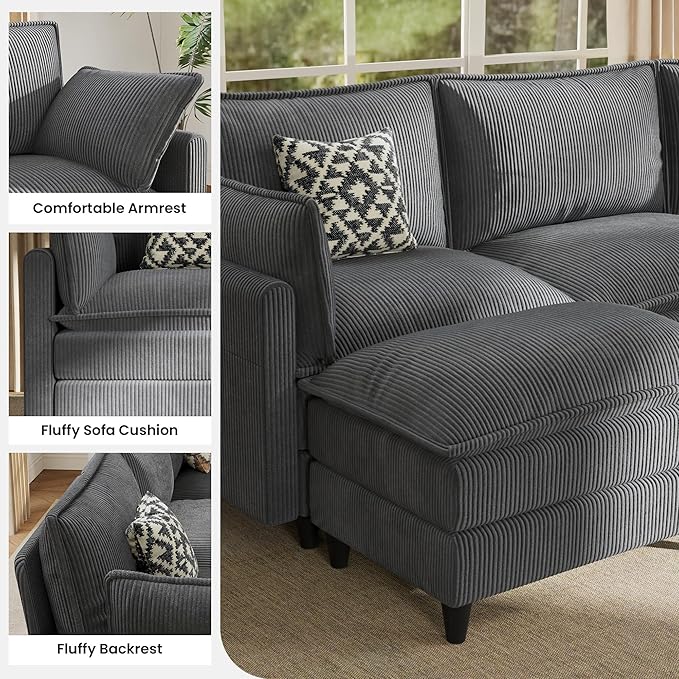 Apicizon Modular Sectional Sofa Middle Seat, Grey